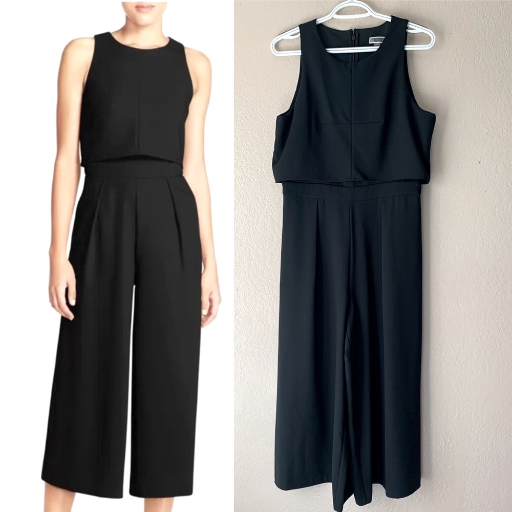 Chelsea28 Black Cropped Wide-Leg Jumpsuit